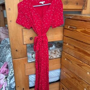 Amazon Essentials Red and White Tie Front Maxi Dress